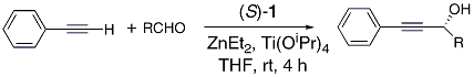 Scheme 2. Asymmetric alkyne addition to aldehydes.,