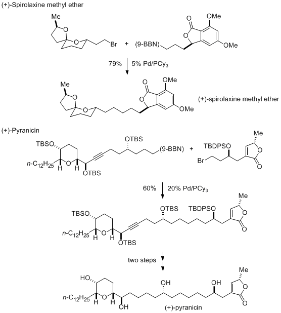 Scheme 2. Applications in Total Synthesis of Pd/PCy3-Catalyzed Alkyl-Alkyl Suzuki Reactions: Fragment Couplings.