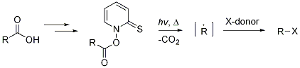 Scheme 1. Barton radical decarboxylation reaction.