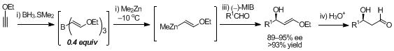 Scheme 4. One-pot tandem catalytic asymmetric ethoxyvinylation of aldehydes.