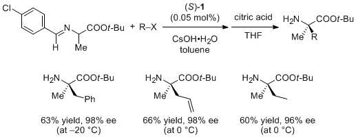 Scheme 1. Enantioselective Alkylation of Alanine Derivative