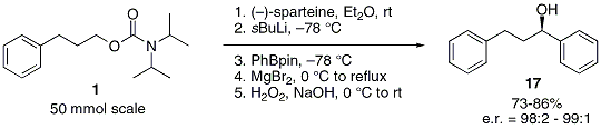Scheme 3. Homologation of phenyl pinacol boronic ester with carbamate 1.